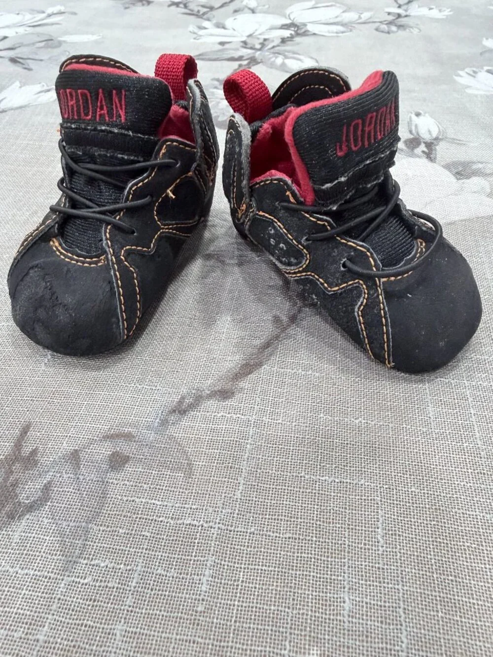 Vintage 2006 Air Jordan 7 Retro Infant Crib Shoes Black Red Size 1C